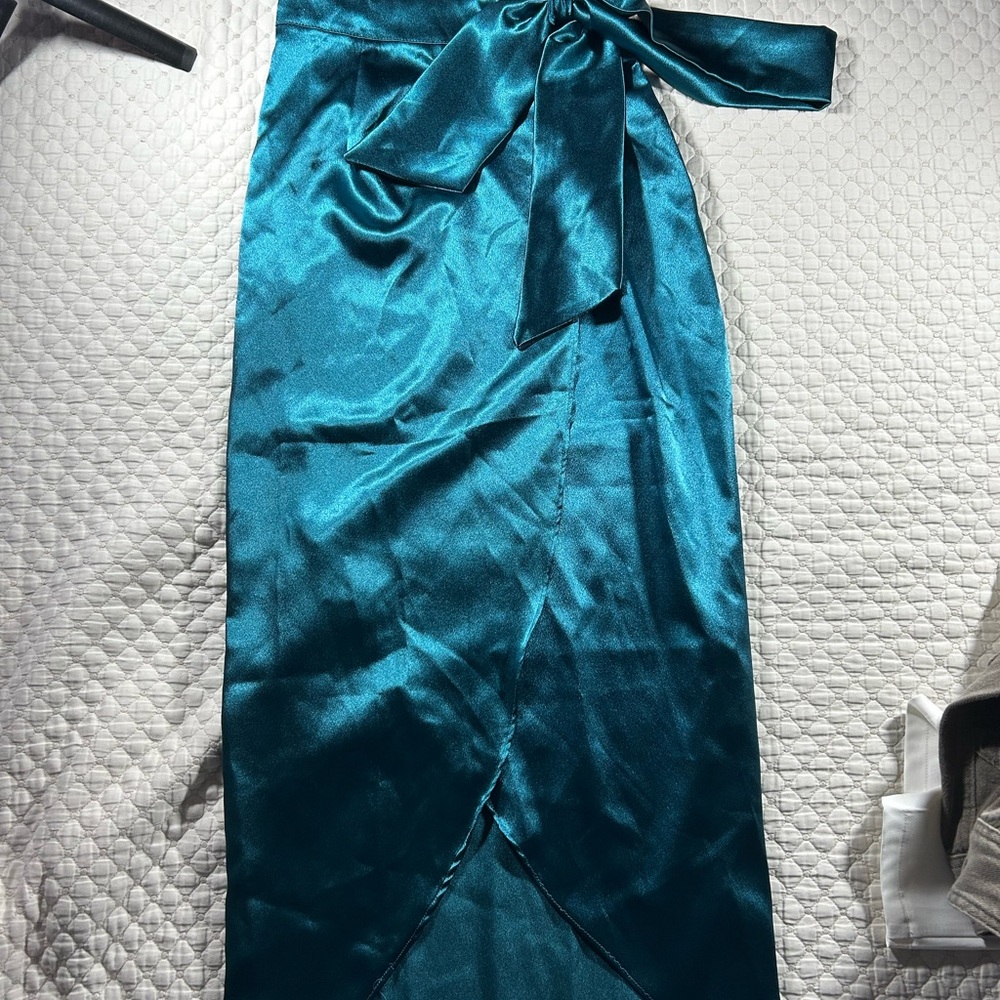 Elegant Teal Satin Wrap Skirt